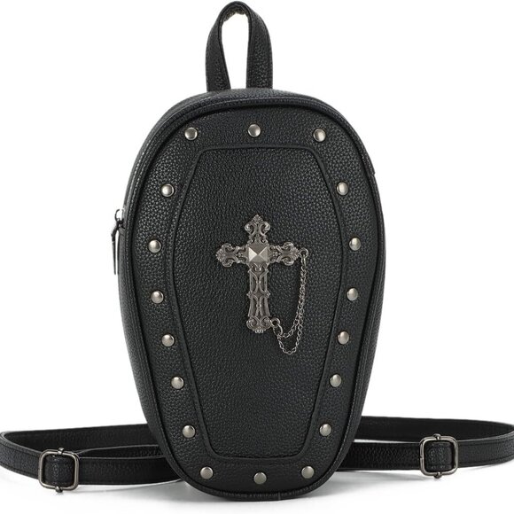 Gothic Coffin Backpack Purse Womens Mini Halloween Shoulder Bag Crossbody - Picture 2 of 7